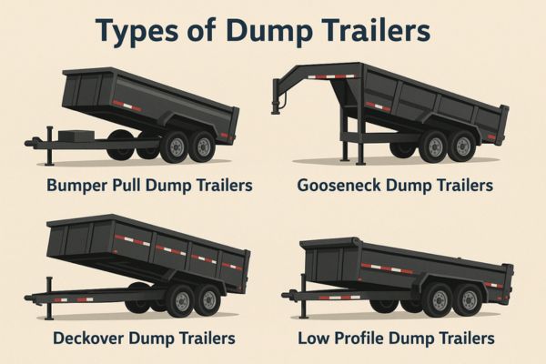This image is about the main types of dump trailers