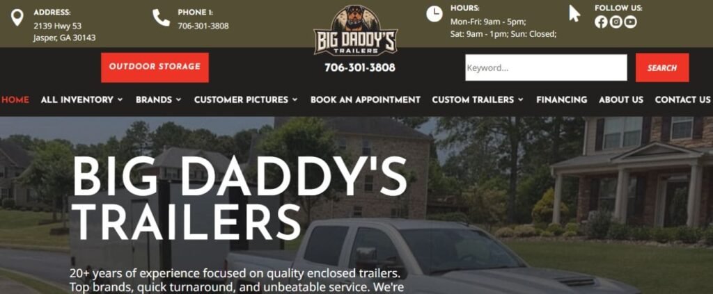 This image is a website front page of big daddy's trailer