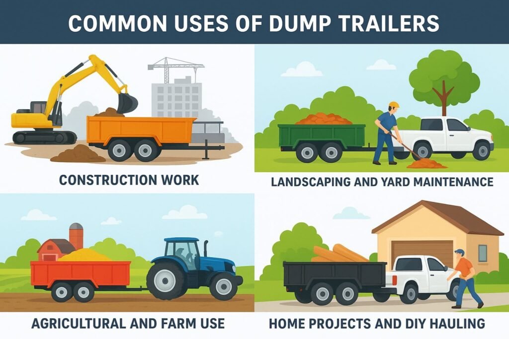 This image is about the common uses of dump trailers