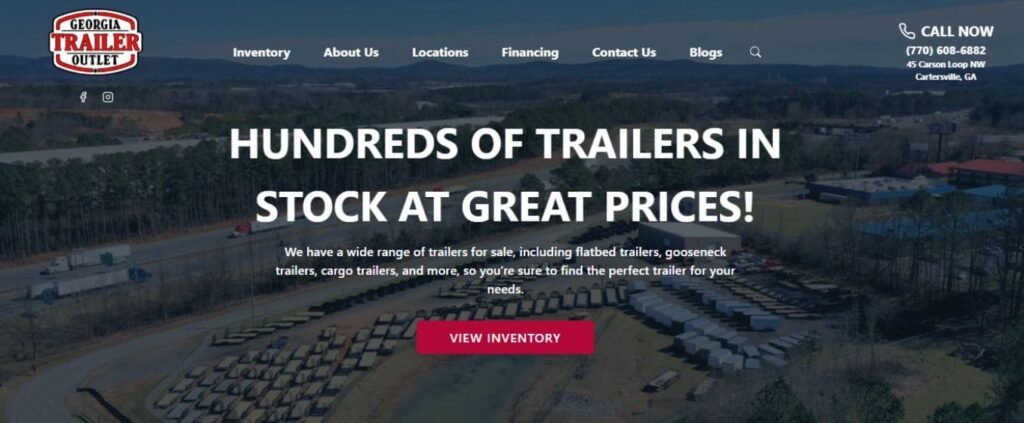 This image is a website front page of georgia trailer outlet