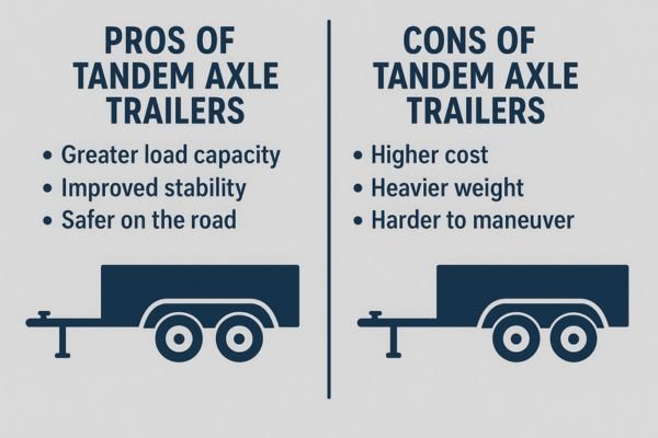 This image is about the pros and cons of tandem axle trailers