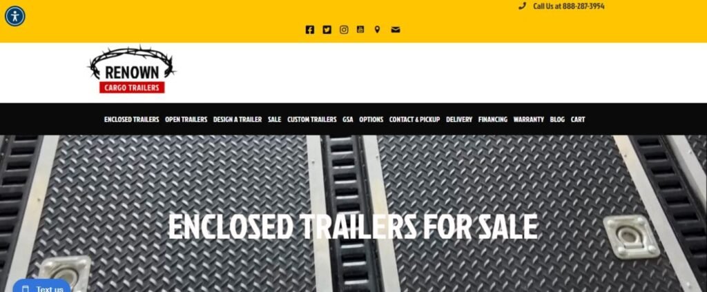 This image is a website front page of renown cargo trailers