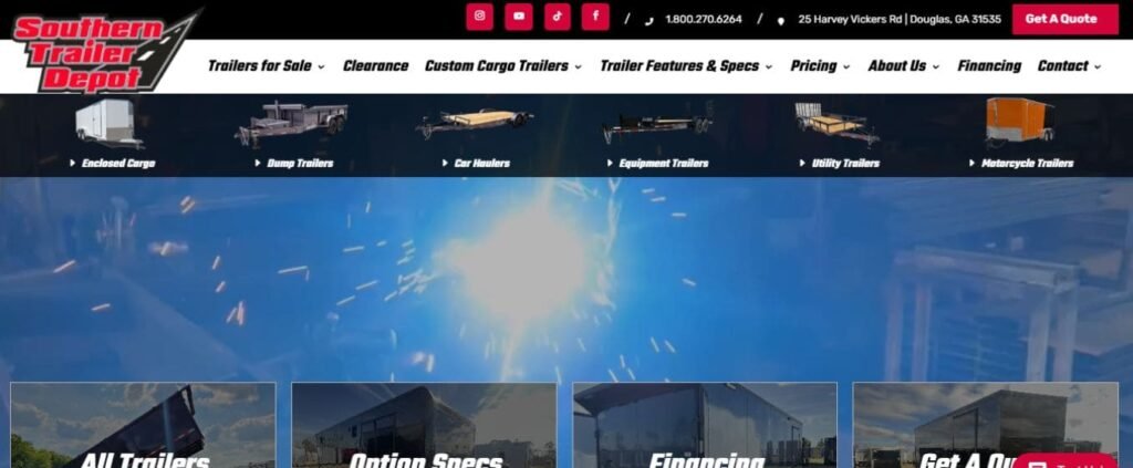 This image is a website front page of southern trailer depot