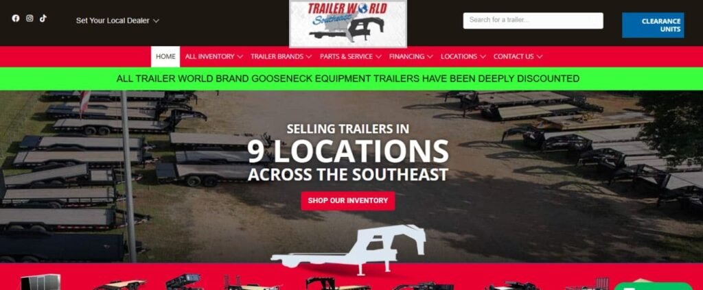 This image is a website front page of trailer world southeast
