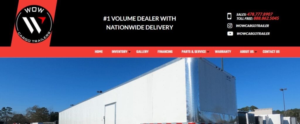 This image is a website front page of wow cargo trailers