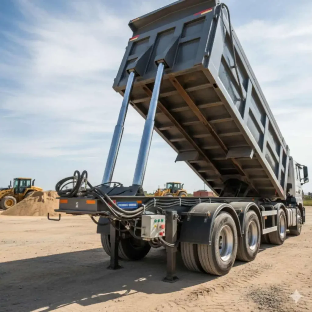 Image of a dump trailers hydraulic lift system